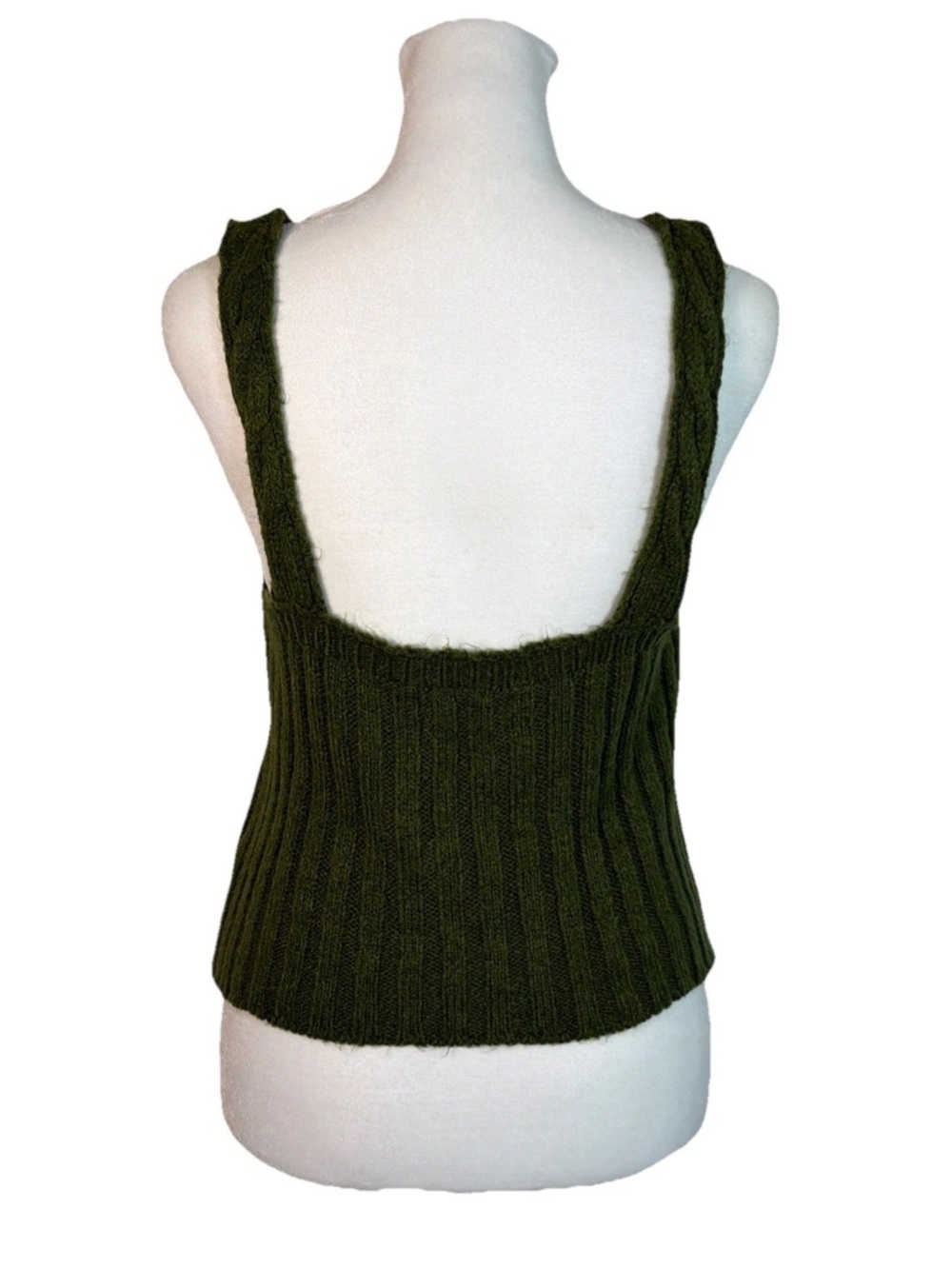 Anthropologie Rib Knit Crop Tank Top Green Sweater Size Medium - Picture 12 of 16